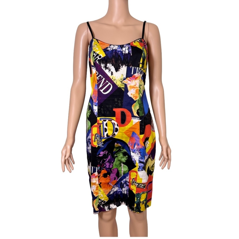 Sandro Ferrone Roma Graphic Bodycon Dress Spaghetti Strap Made in Italy